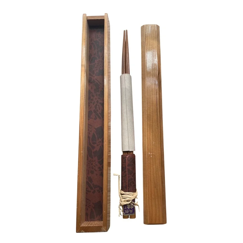 Vintage Japanese Natural Ironwood Chopsticks in Wooden Box Tennen Tetsuboku